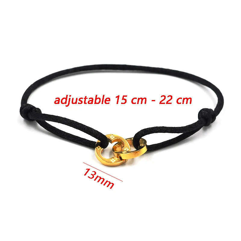 Handwoven Couple Stainless Steel Bracelet Donkey Hollow Four-Leaf Clover Double Ring Adjustable
