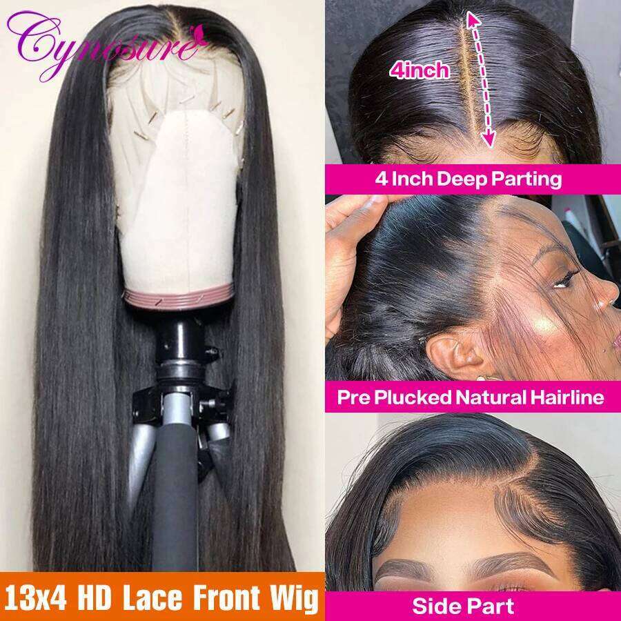 Cynosure 13X4/13X6 HD Transparent Front Human Hair Wigs for Women Pre Plucked Remy Brazilian Straight Lace Frontal Wig