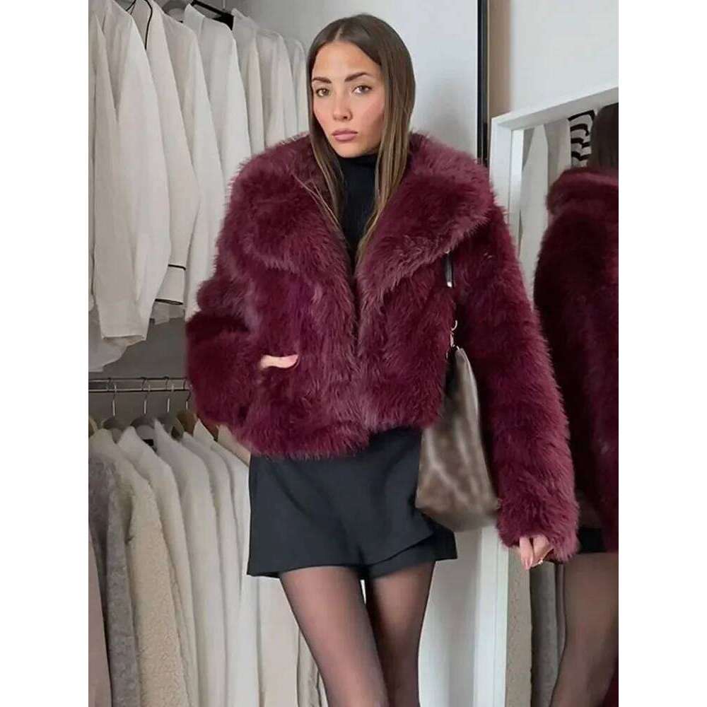 Bury Faux Fur Coat Vintage Long Sleeve Furry Warm Jackets Fashion Casual Women Coats 2024 Autumn High Street Lady Outerwear