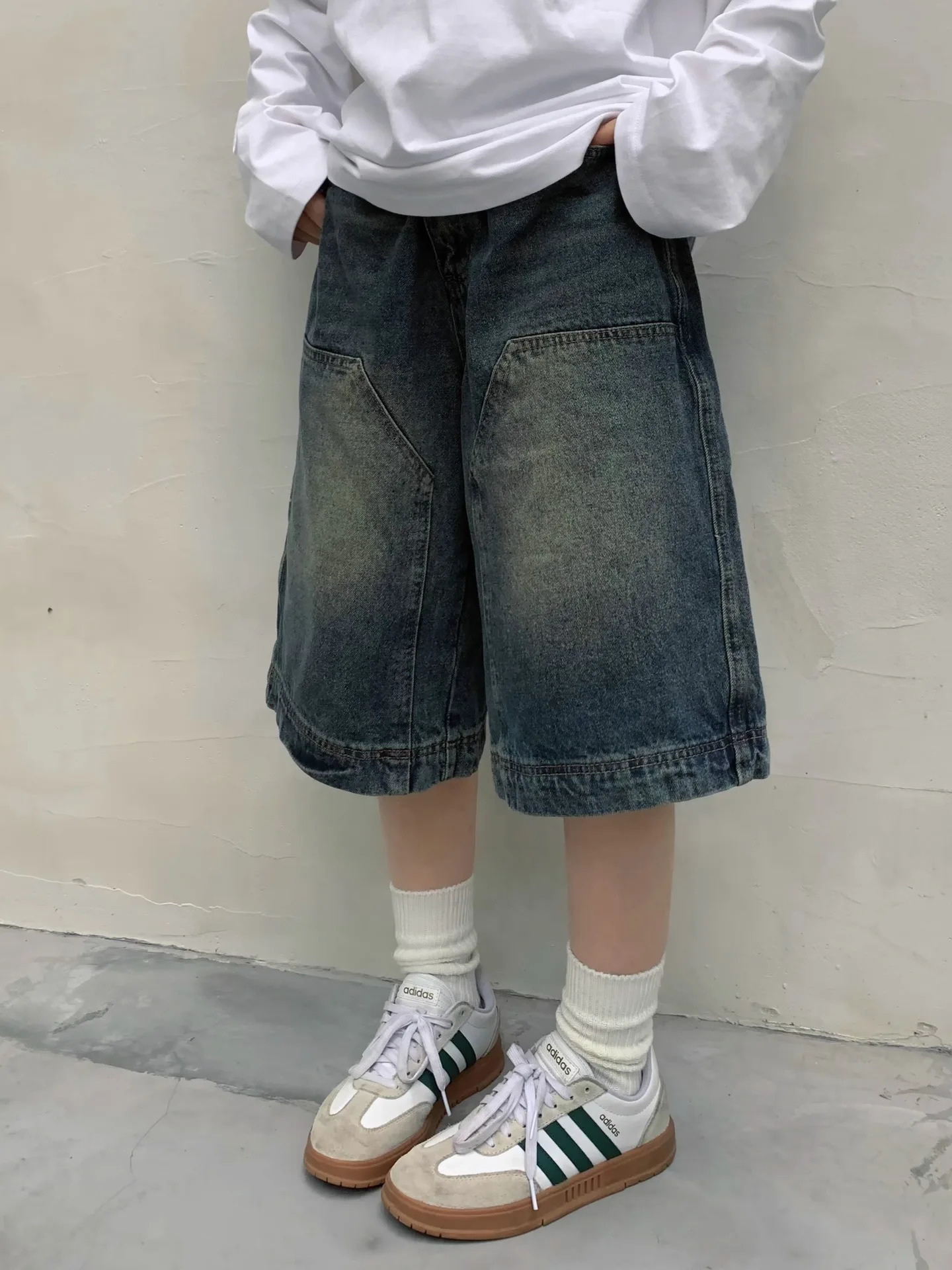 American Retro Denim Jean Summer High Waist Wash Blue Wide Leg Shorts Streetwear Y2K Harajuku Loose Baggy Short Pants 250516Z