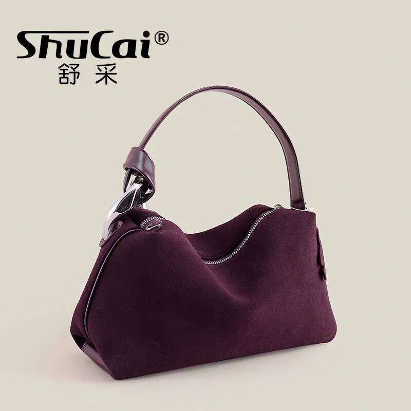 Ladies Matte Suede Leather Pillow Tote High Quality Women Brown Coffee Handbag Winter Autumn Female Shoulder Crossbody Bag Red