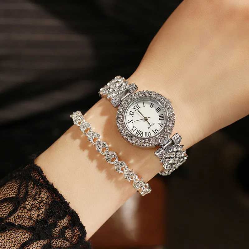 2pcs Luxury Women Rhinestone Rose Gold Watch Fashion Ladies Quartz Diamond Wristwatch Elegant Female Bracelet Watches Set Gift XJ250527