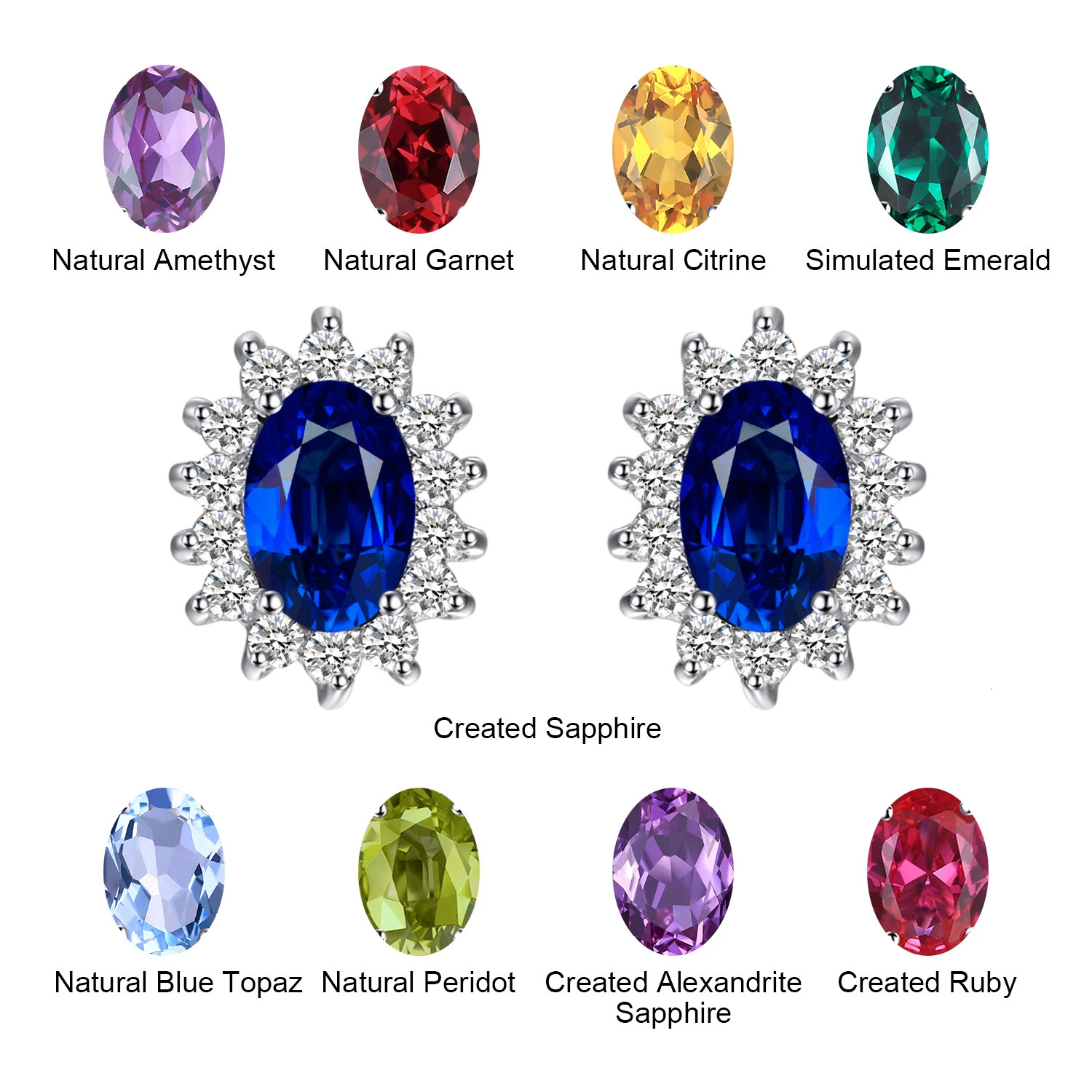 Jewelry Created Blue Sapphire Ruby 925 Sterling Silver Stud Earrings Natural Amethyst Garnet Peridot Topaz Princess Diana 250519