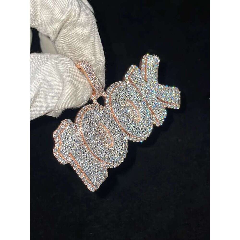 Custom Number Letter Pendant Rose Gold Plated Moissanite Iced VVS Dia Sier Hip Hop Necklaces