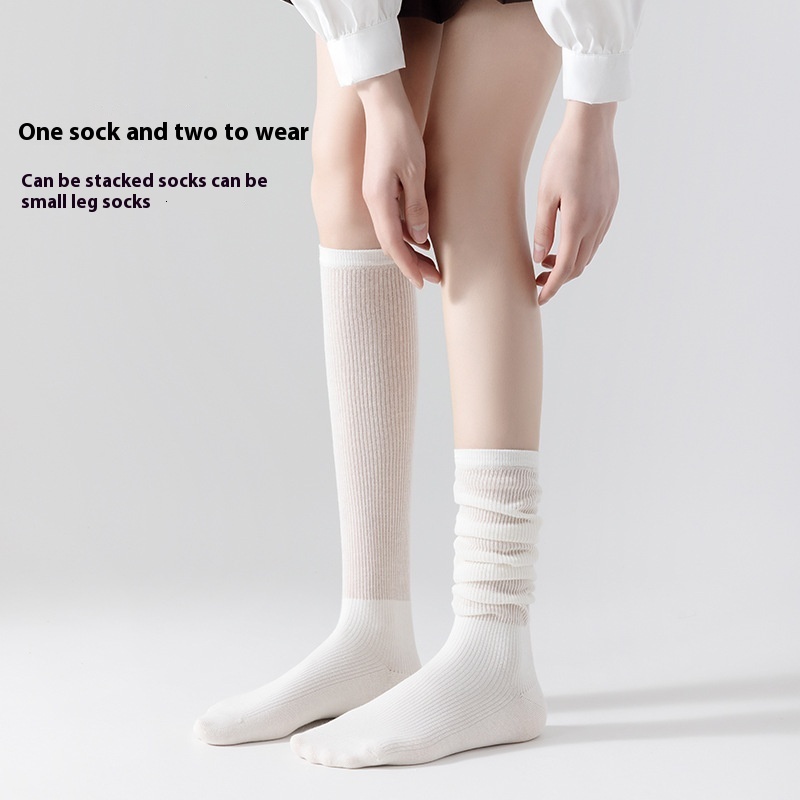 Women's Summer Thin Mesh Solid Color Versatile Cotton Sweat-Absorbing Breathable Mid-Calf Slouch Socks