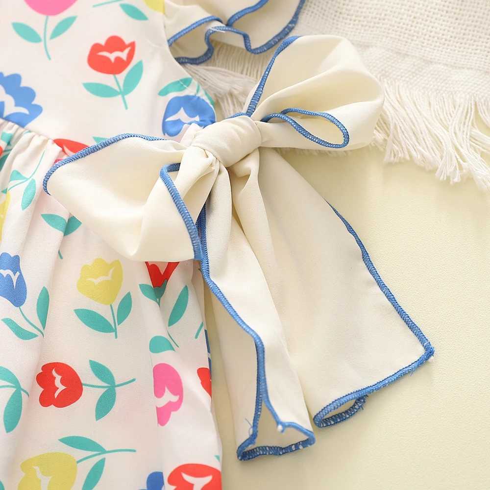Humor Bear Summer Girls Dress Kids Clothing Little Fresh Retro Print Flying Sleeve Bow Tie Design Princess Dress For 2-6Y X250528