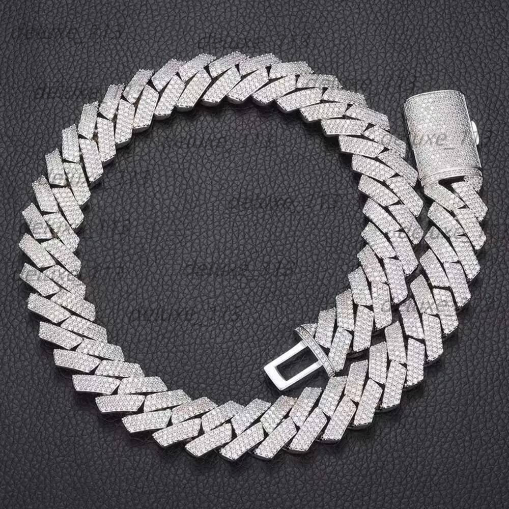 Fashion Jewelry Designer Cuban Chain, Pure Sier Tin 3 Rows Mosonite Necklace Men's Gift Gothic Iced Pendant With Dia Tester