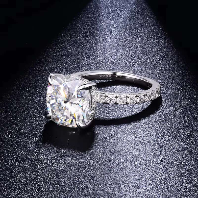 925 Sterling Silver Moissanite Rings for Women Jewelry Cushion 10*10 Ring Classic Trendy Wholesale Engagement Fashion Rings