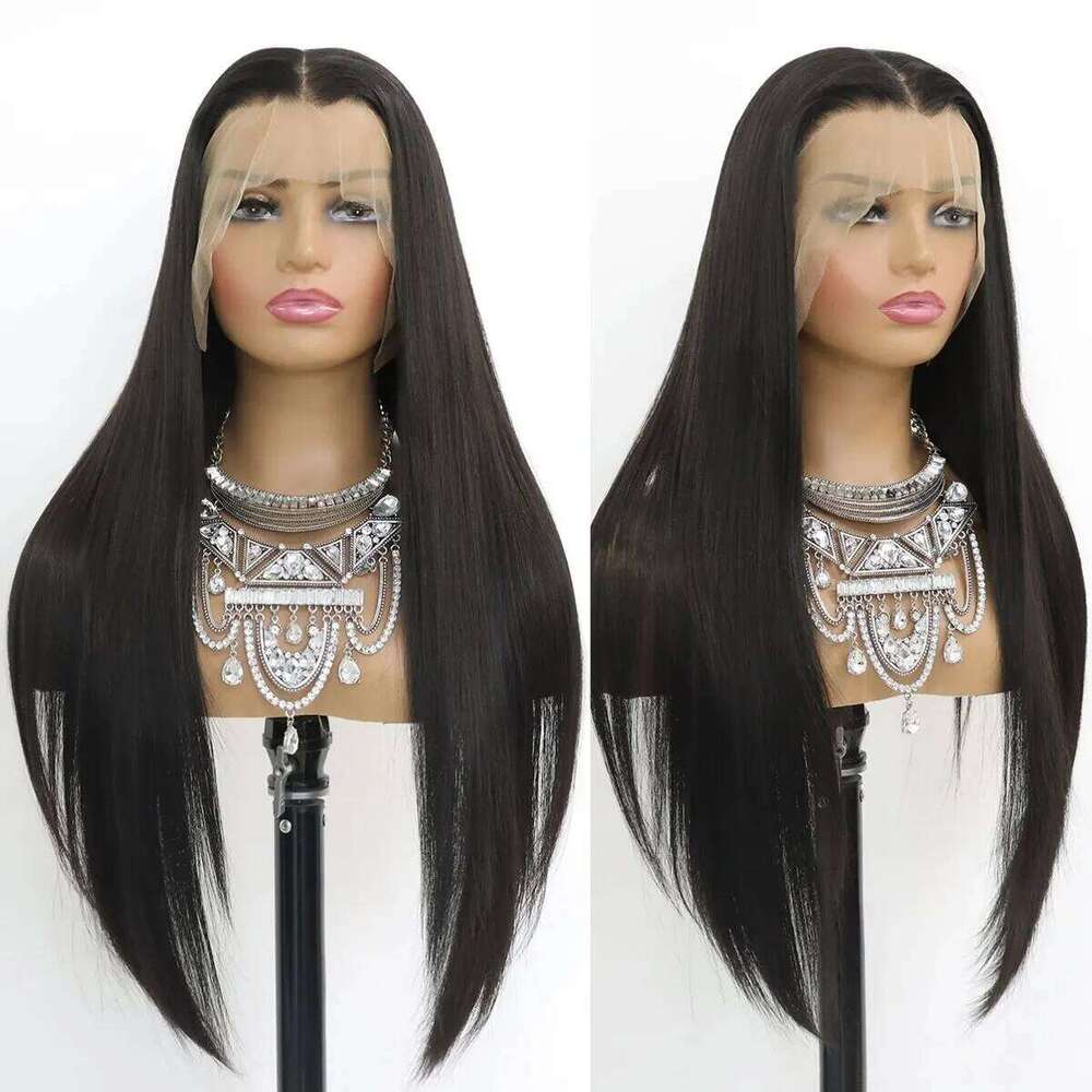 Long Straight Natural Black Pre Plucked Synthetic HD Lace Front Wig For Women Glueless Heat Resistant Fiber
