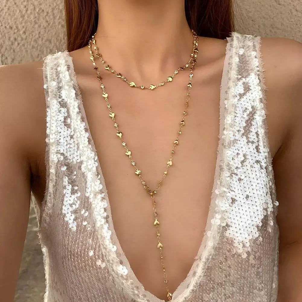Zircon Necklace For Women Long YShaped Metal Collarbone Chain Summer Holiday Party Body Jewelry Gifts 250519