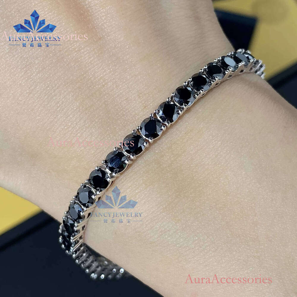2025 Rhodium Plated 3mm-5mm Sterling Sier Chain Iced Black Moissanite Dia Tennis Necklace