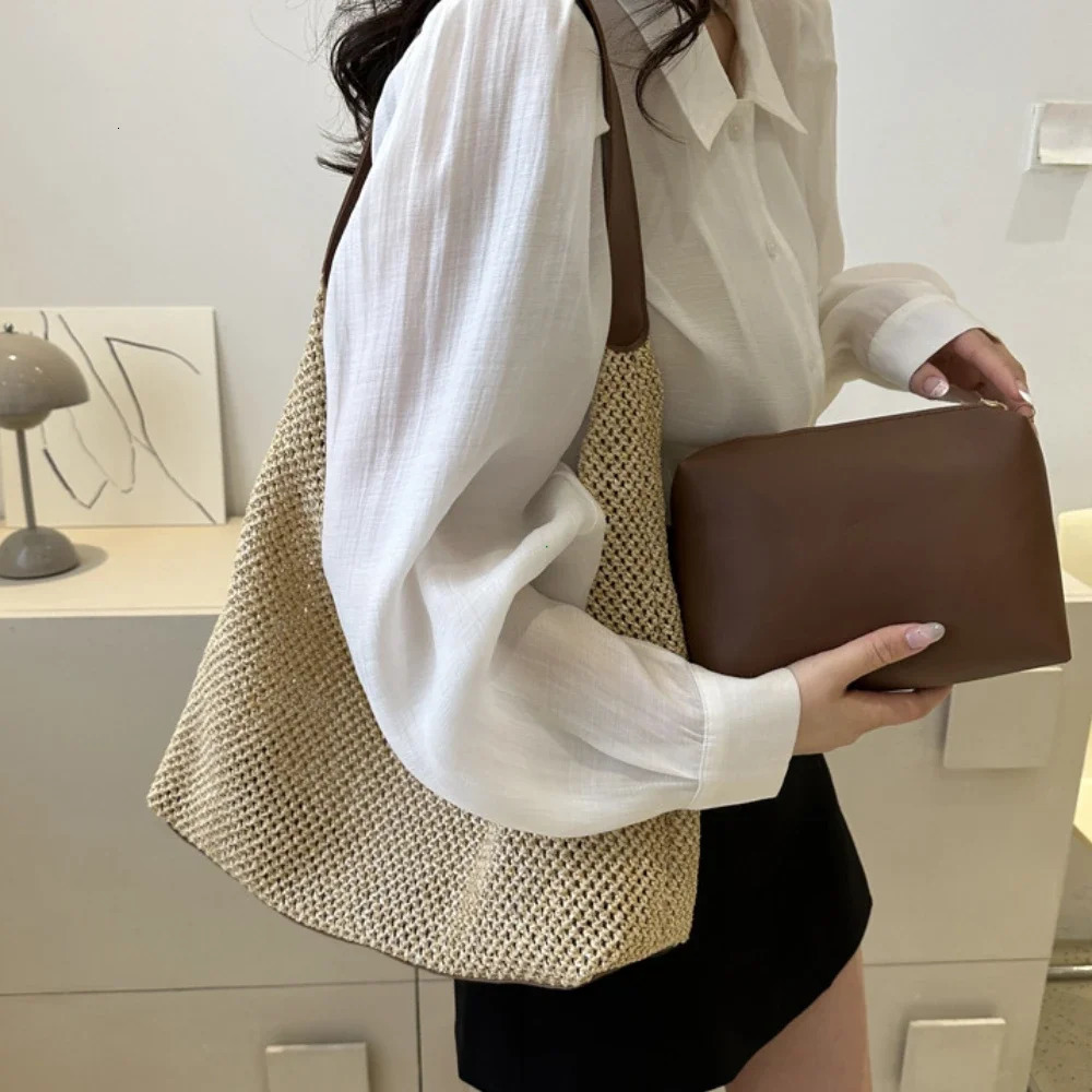 Casual Beach Summer Woven Mother-in-law Bag Fashionable One-shoulder Seaside Travel Beach Straw Bag Women Handbags 250527