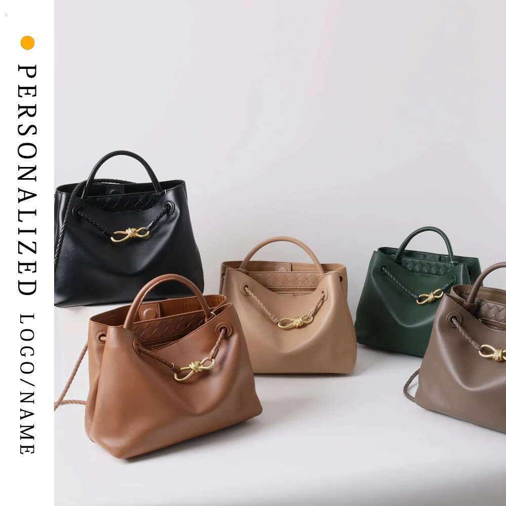 Free Shopping Genuine Leather Women's Custom First Letter New Fashion Metal Rope Buckle Handbag High-Quality Cowhide Shoulder Bag Braided