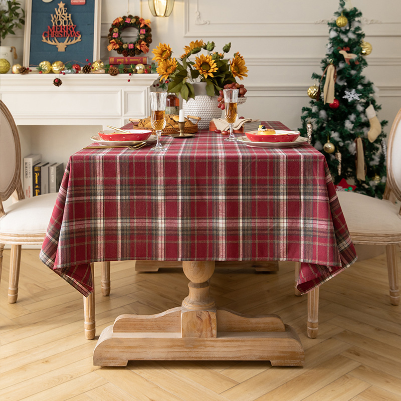 B361 tablecloth American plaid tablecloth rectangular photo atmosphere retro cotton and linen coffee table cloth tablecloth
