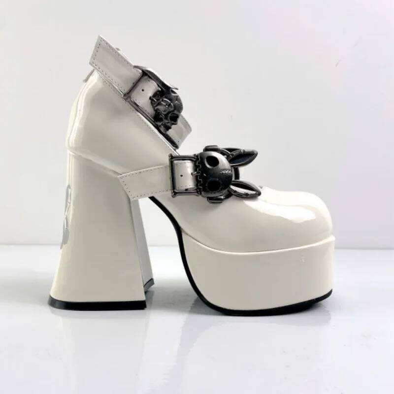 Mary Janes Lolita Metal Decoration Round Toe Thick Sole Platform Chunky Heels Women Pumps Buckle Strap Fashion Punk Sexy Shoes