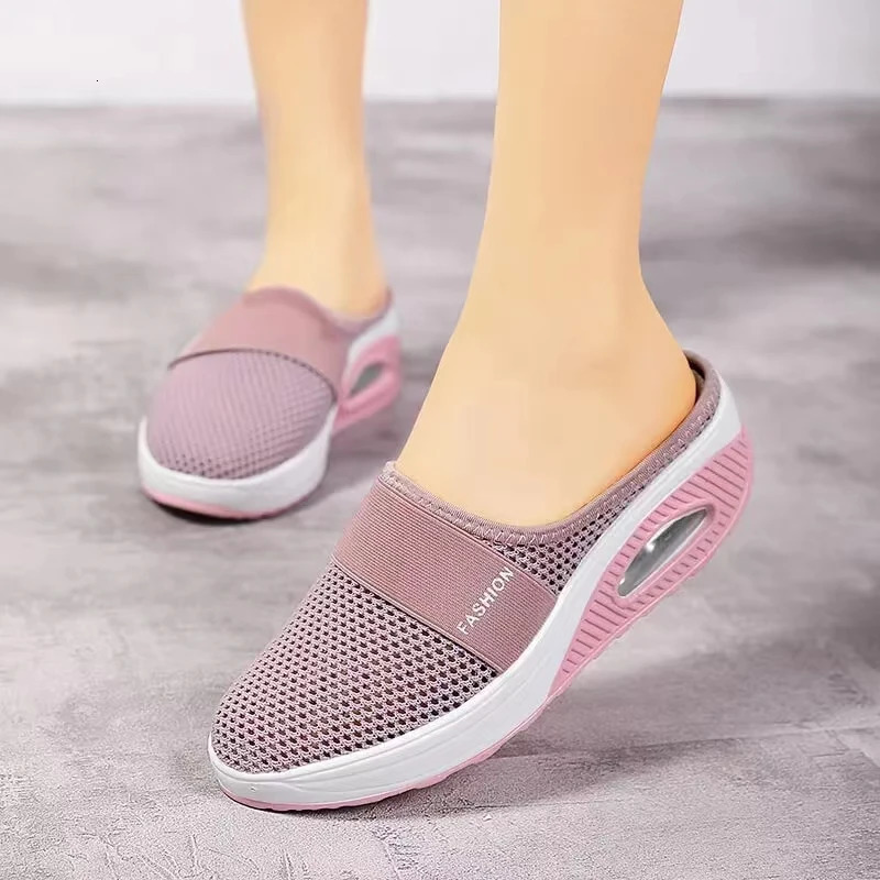 Air Cushion Slip-On Women Walking Shoes Orthopedic Diabetic Ladies Platform Mules Mesh Lightweight Slippers Wedge Female Sneaker 250523