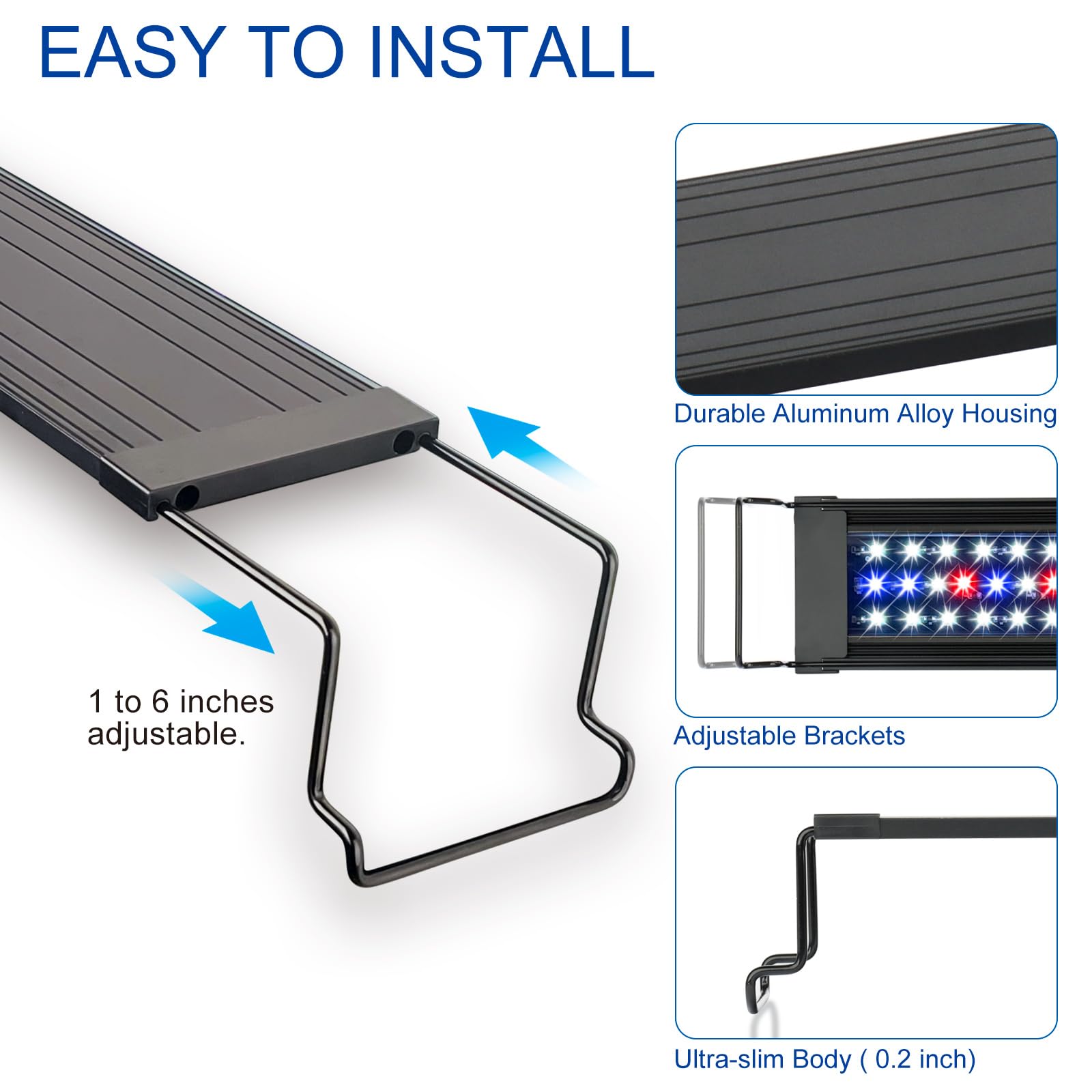 Aquarium LED Light 24"-32" with Timer, 24/7 Cycle, 5 Dimmable Brightness, Sunrise/Sunset Simulation for 10/20/30/55 Gallon Fish Tank