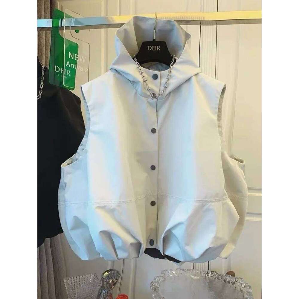 Crop Trench Tops 2025 Casual Black Waistcoat Chalecos Para Mujer Loose Vest for Women Single Breasted Sleeveless Hooded Jacket