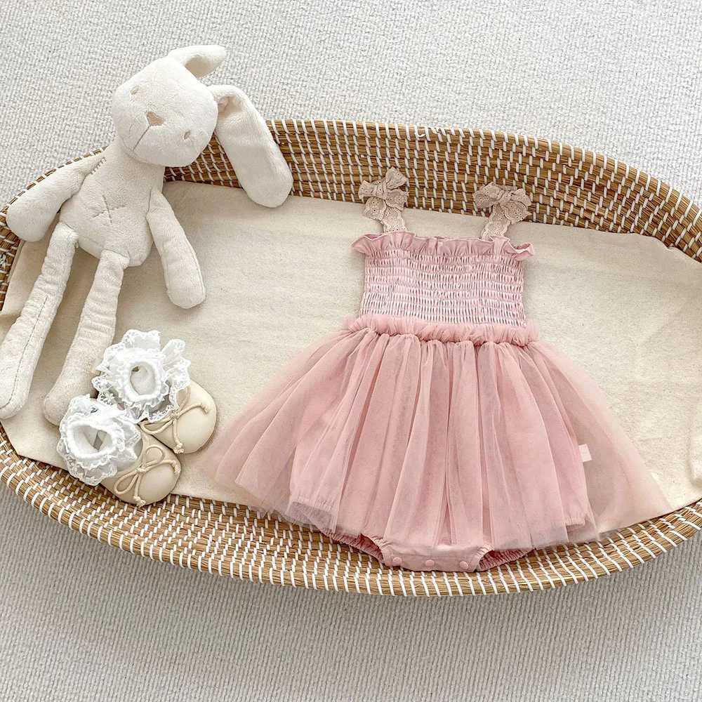 0-2Y Summer Baby Girls Clothes Mesh Ruffle Baby Bodysuit Toddler Camisole One Piece Cute Baby Outfit X250528