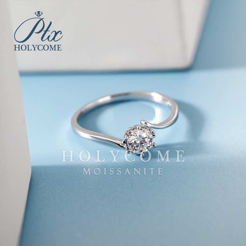 Luxury 925 Sterling Silver Moissanite Diamond Rings 0.5ct Round VVS D Color Rhodium Plated Wedding Engagement Promise Ring Gift for Women