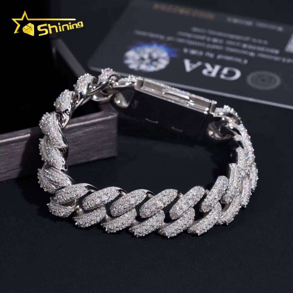 Fine Jewelry Hip Hop 16mm Mens Sterling Sier Dia Iced Out VVS Moissanite Cuban Link Bracelet