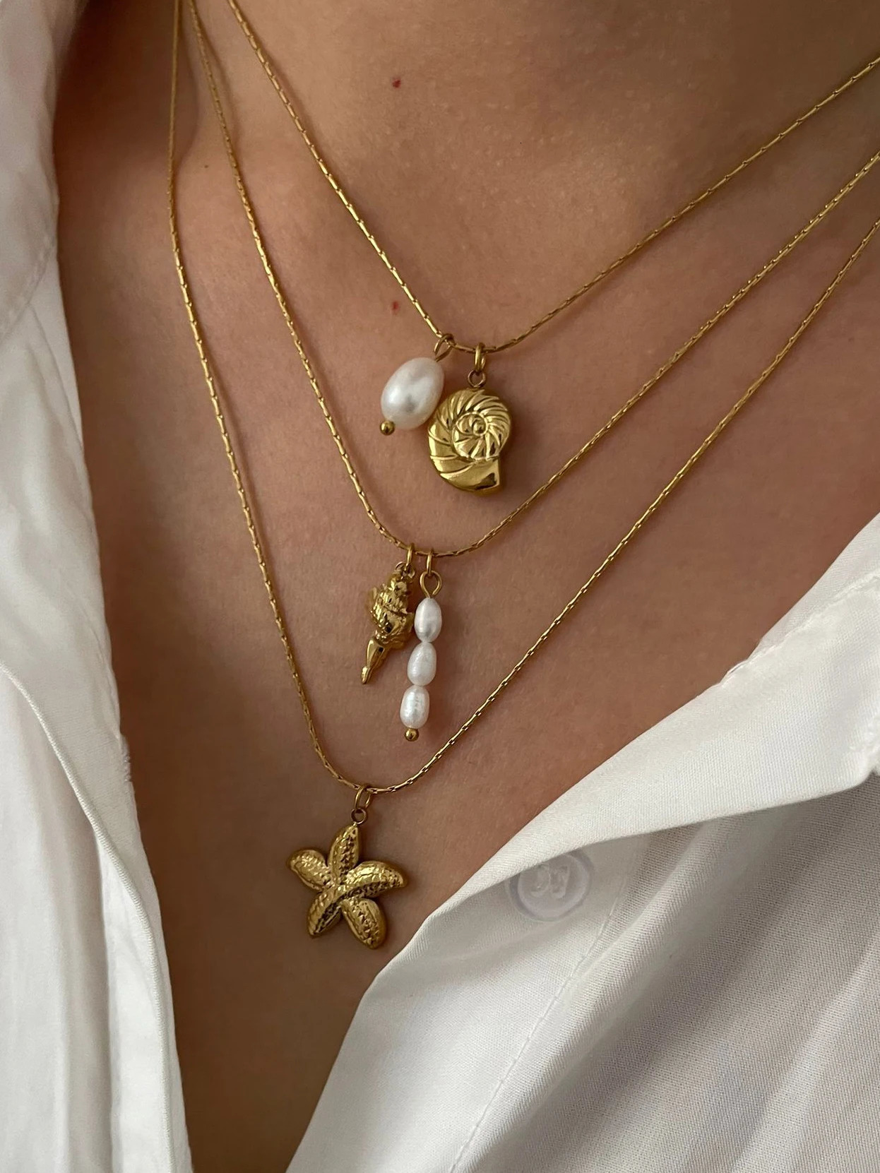 Perisbox Waterproof Beach Party Holiday Jewelry Natural Freshwater Pearl Conch Starfish Pendant Necklace Women Trendy Accessory 250522