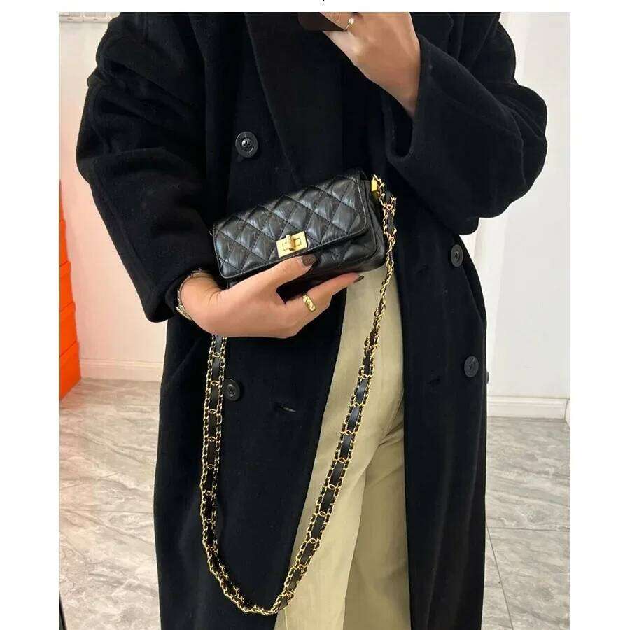 Free Shopping High-End Tweed Style Women's 23K Gold Chain 2024 New Single Shoulder Slant Cross Small Square Bag Motorcycle Equipment Acces