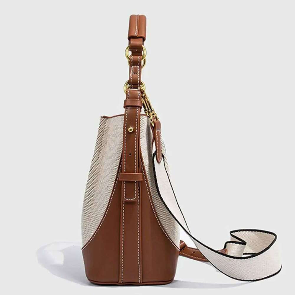 Women's Brown Bucket Bag Designer Women Handbags 2025 Pu Leather Shoulder Crossbody Bags with Wide Strap Tote Purses