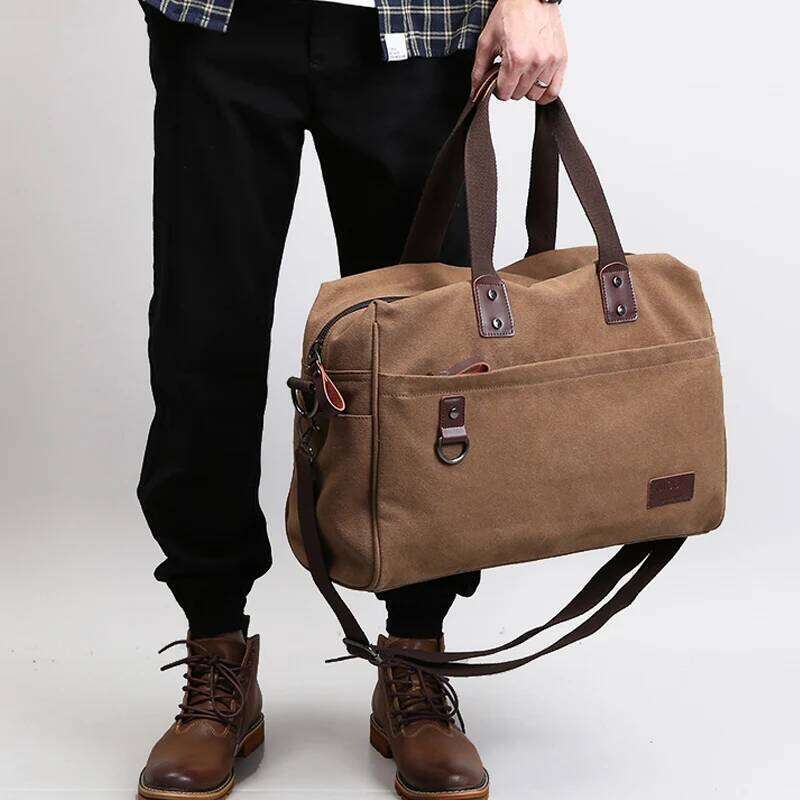 Men Canvas Handbag, Casual Business Bags Fit 15.6 inch Laptop, Fashion Fiess High Quality Travel Shoulder Bag