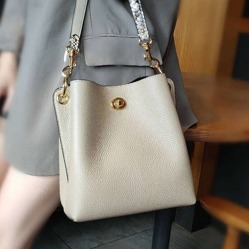 Genuine Leather Single Shoulder Bucket Head Layer Cowhide Crossbody Commuter Women's Bag