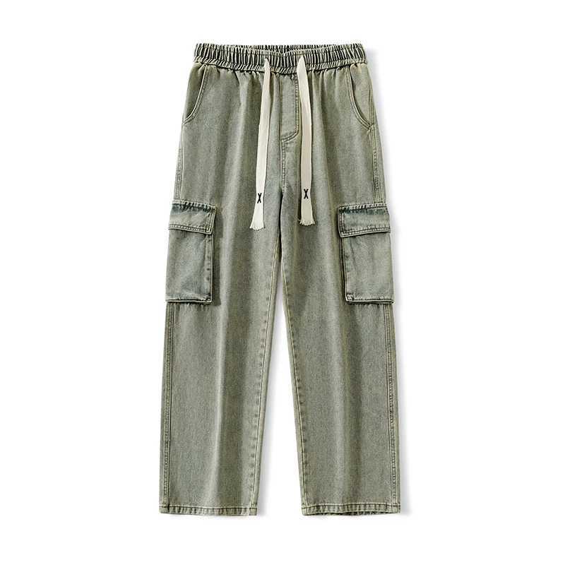 Autumn New Men Cargo Jeans Baggy American High Strt Y2K Multi-pocket Youth Overalls Fashion Strtwear Vintage Wide Leg PantsC250528