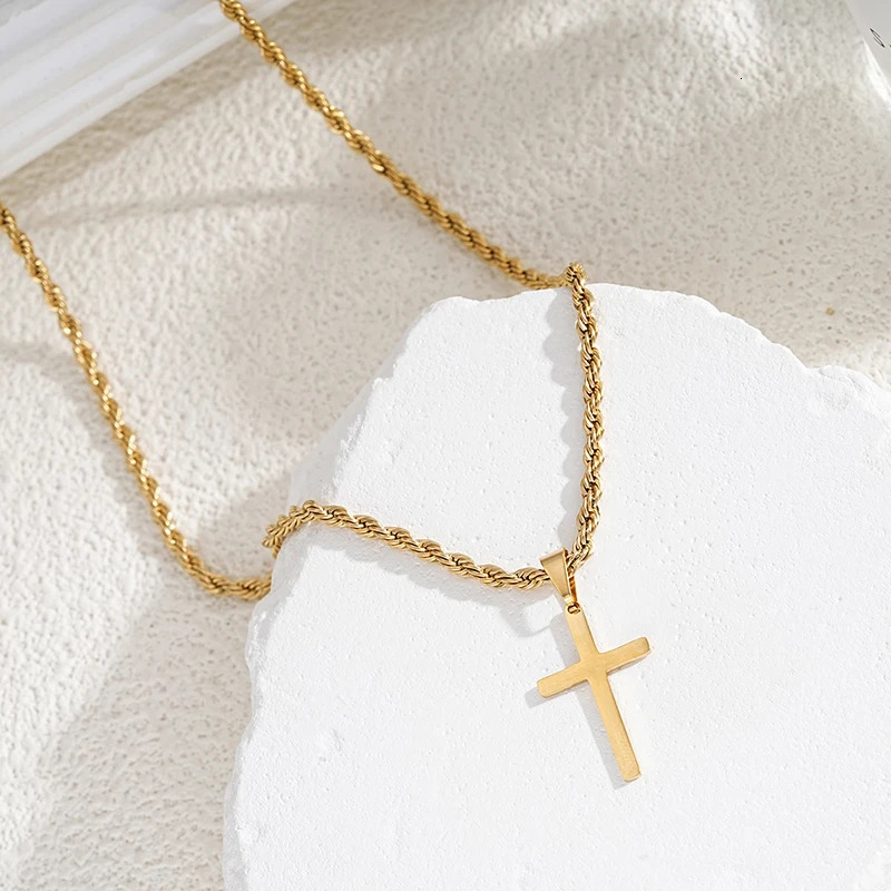 Stainless Steel Cross Pendant Necklace for Men Women Minimalist Gold Color Jewelry Male Female Necklaces Chokers Gifts 2024 250519
