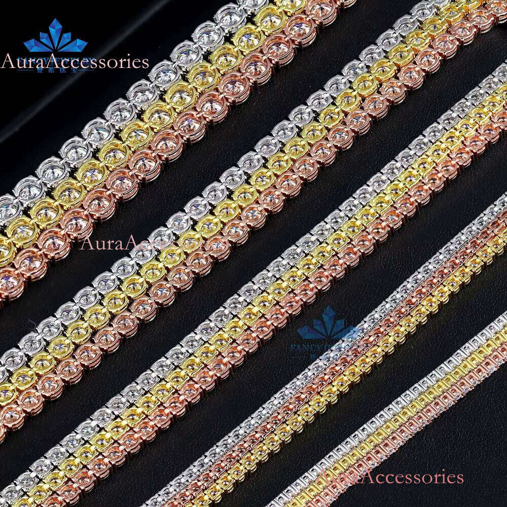 Large Hip Hop 2.0mm-5.0mm VVS Moissanite Sier Iced Tennis Chain Bracelet Pass Dia Tester From Stock