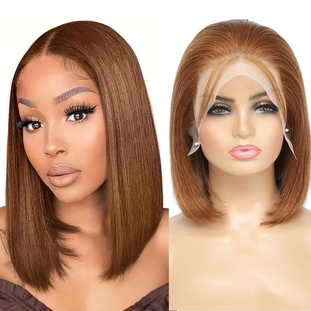Brazilian Straight Short Bob Wig Black Simulation Human Hair 13x4 Lace Wigs Pre Plucked with Baby Hair Pre-Plucked 180% Density Lace Closure Synthetic