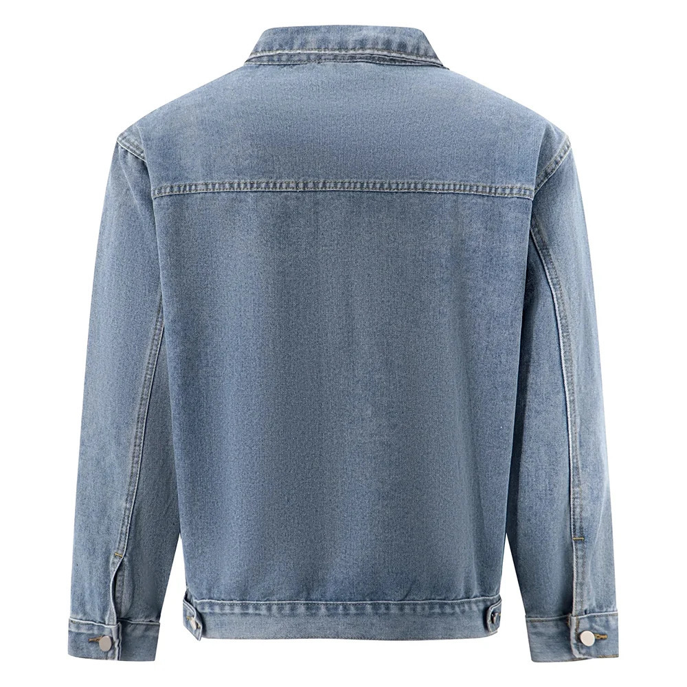 Men Classic Denim Jacket All Match Pure Color Coat Casual Cotton Jean Outerwear Vintage Blue Gray Black 250516