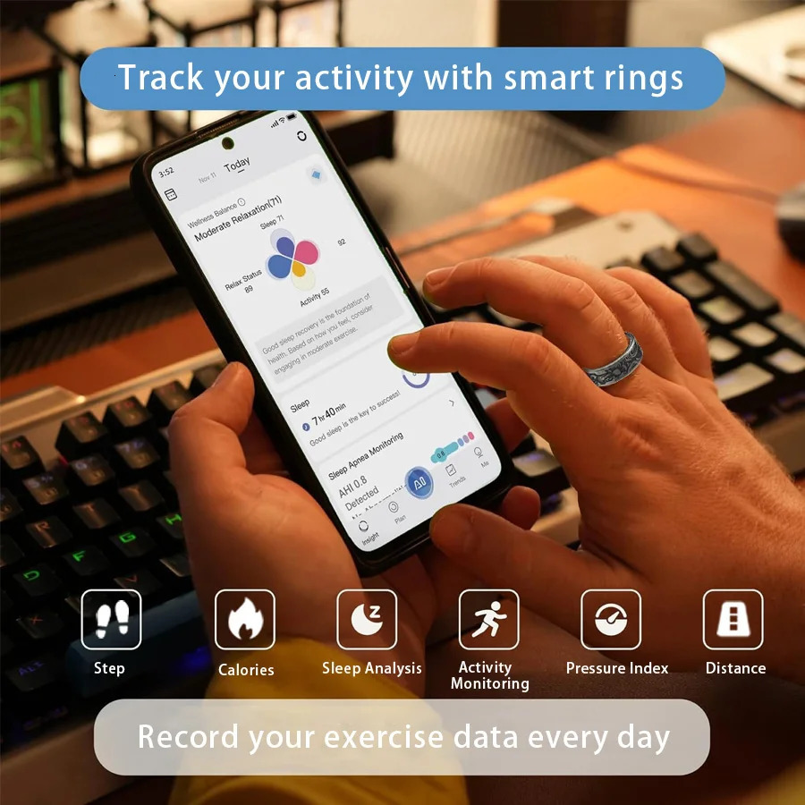 little meatball2025 Smart Ring Mens and Womens Heart Rate Oximetry Monitor IP68 Multi-Sport Mode for Android and i0s 250519