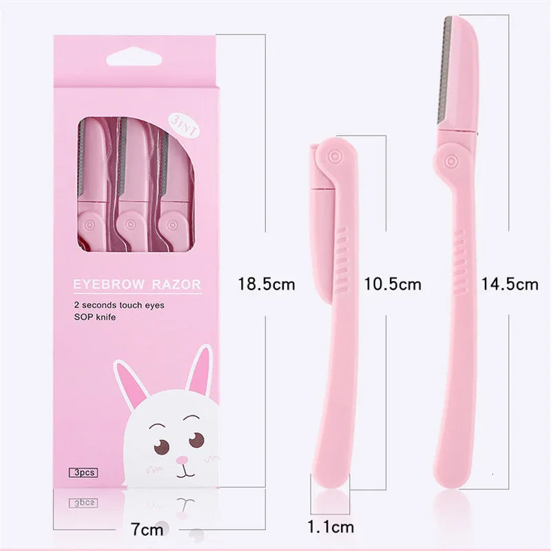 3PcsSet Pink Folding Eyebrow Trimmer Armpit Hair Razor Beauty Face Eye Brow Shaper Shaver Stainless Steel Blades Makeup Tools 250516