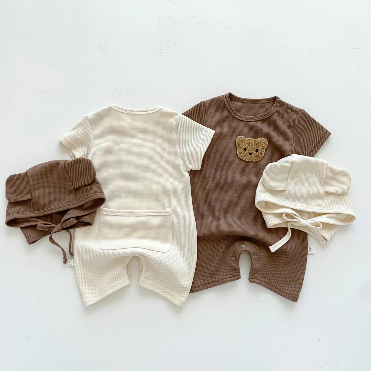 Baby jumpsuit summer waffle bear baby clothes baby short-sleeved jumpsuit super cute summer outdoor clothes for boys and girls 250528