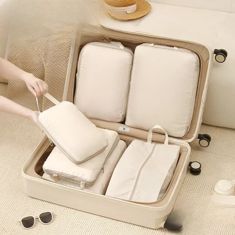 Compressible Packing Travel Storage Bag Cubes Waterproof Suitcase Nylon Portable with Handbag Luggage Organizer Tidy Travel Suit 250526