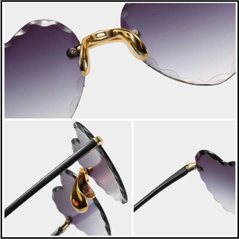 Fashion Heart Shape Women Sunglasses Brand Designer Lovely Rimless Sun Glasses For Female Vintage Pink Ladies Shades W250528