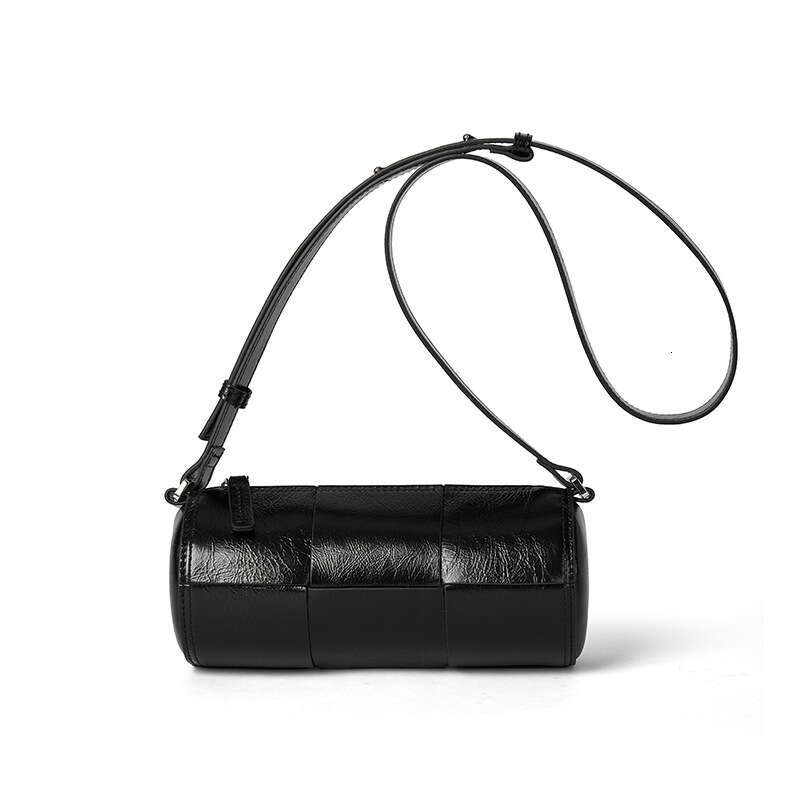 Women's 2024 New High-End Oil Wax Genuine Leather Woven Cylinder Single Shoulder Crossbody Mini Pillow Bag for Women
