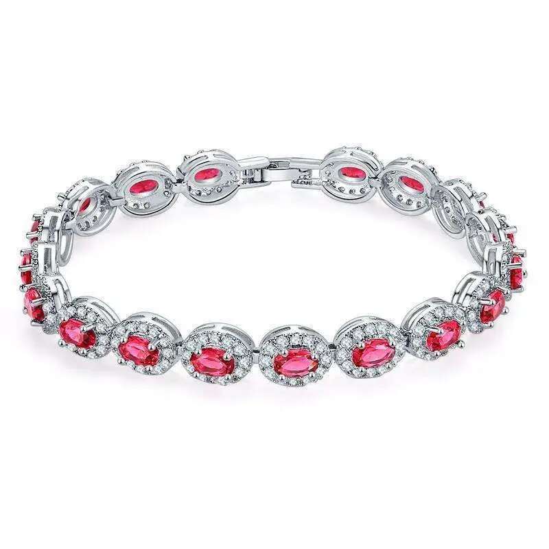 Elliptical Dia Zircon MOXI Copper Plated True Platinum Colorful Women's Bracelet