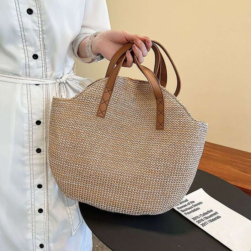 Woman bag Straw for Women 2025 beach bag straw bag New Summer Solid Color Simple Shoulder Woven Beach Vacation Casual Bag Trendy