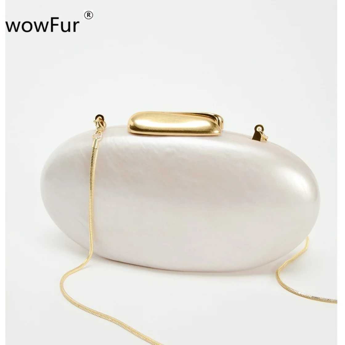 Pearl Shell Brand Bag Metal Clasp Women Shoulder Snake Chain Acrylic Box Clutches Lady Party Wedding Evening Egg Handbag Purse M250624