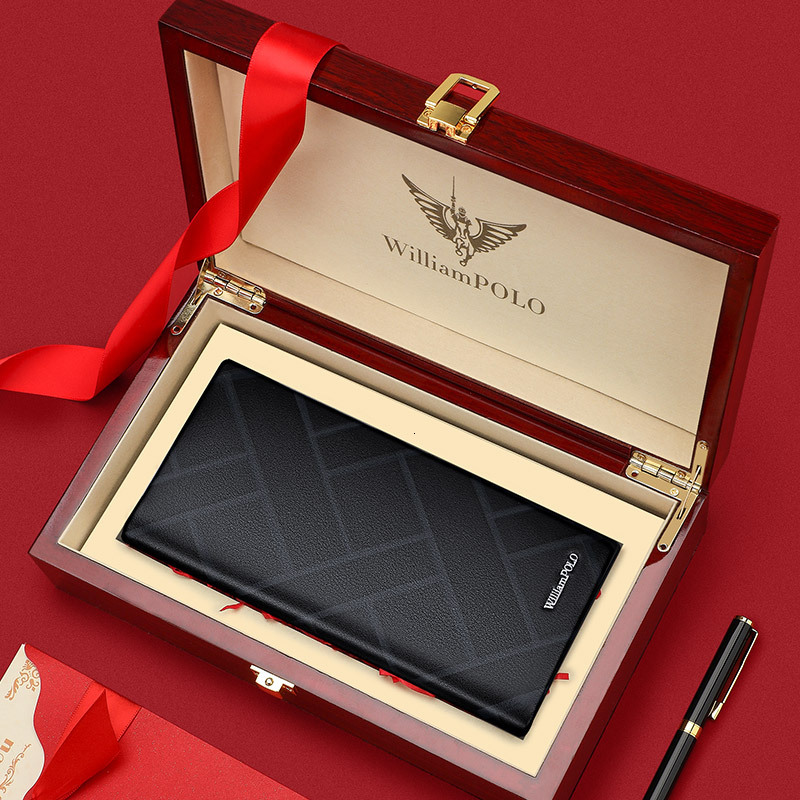 Free Shipping Designer Bag Men's Fashion Business Wallet Premium Leather Long Thin Handbag Large Capacity Luxury Card Bag Mobile Phone Bag