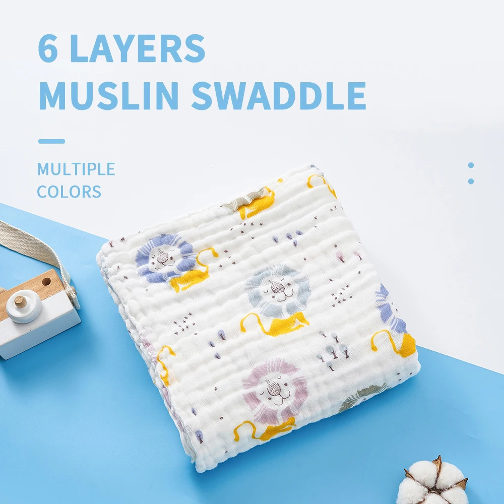 Happyflute 105*105CM 100% Cotton 6 Layers Soft Muslin Swaddle Blanket Baby Bath Towel Infant Stroller Blanket Sleepping Swaddle 250527