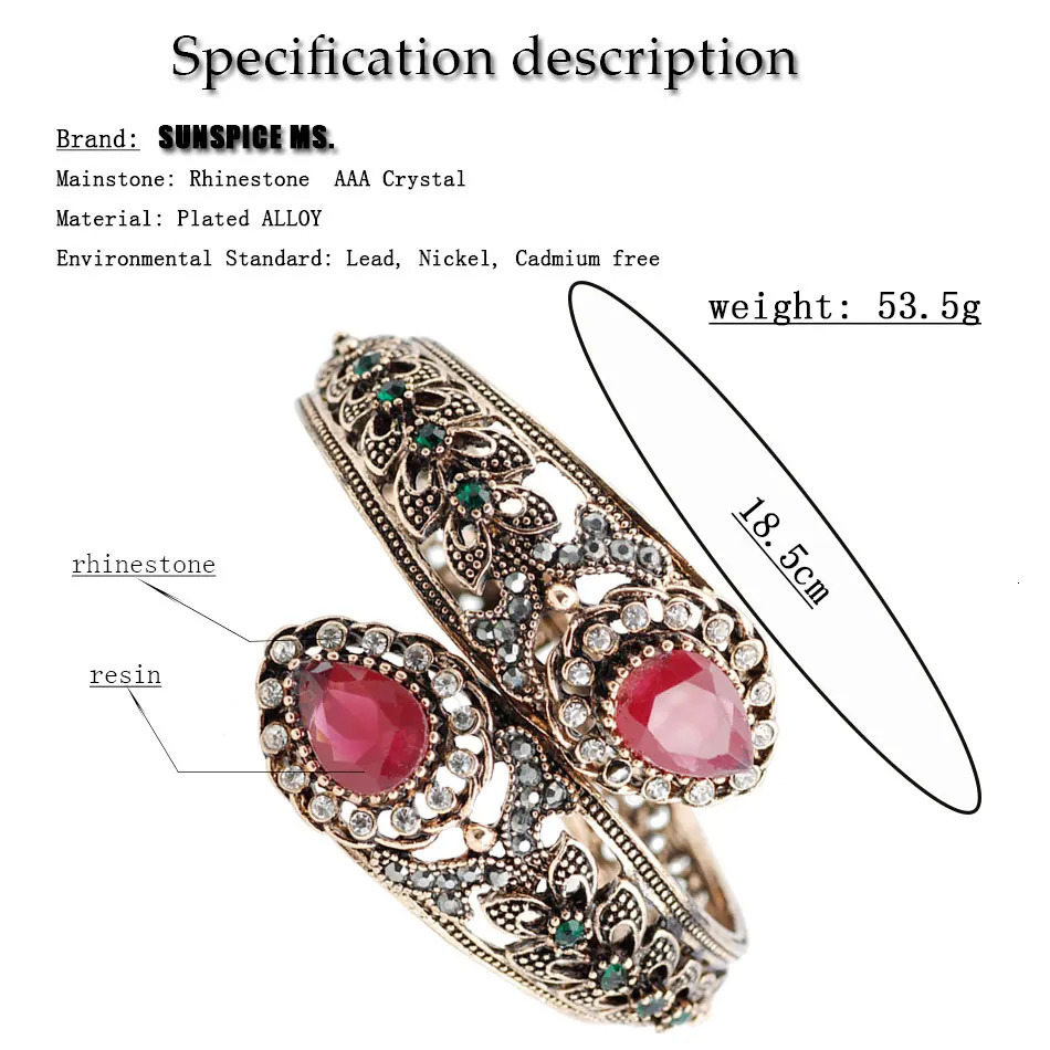 Bohemia Women Bracelet Vintage Flower Resin Bangle Antqiue Gold Color Turkey Ethnic Wedding Charm Bracelets Bronze Jewelry Gift 250517