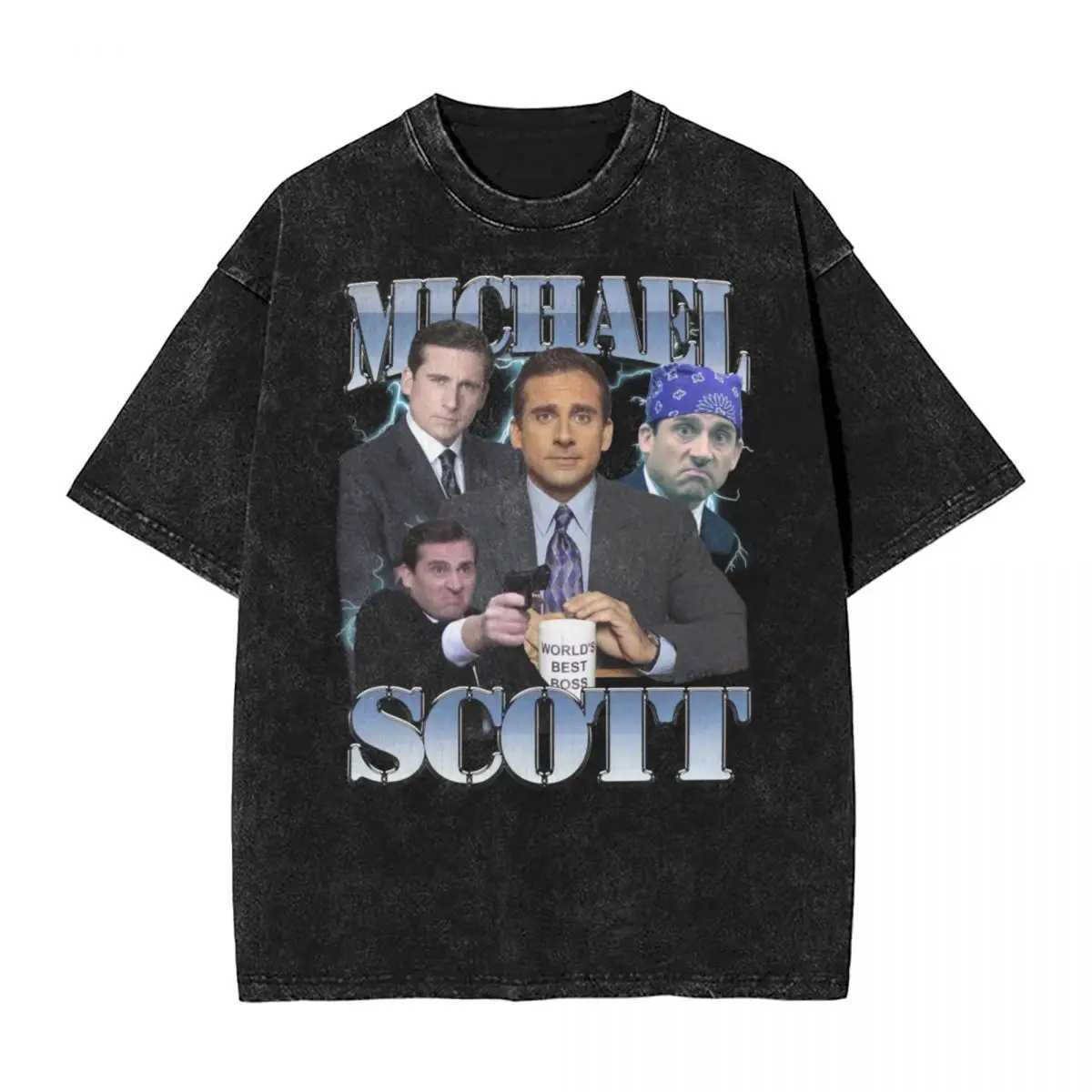Michael Scott 90s Washed T Shirts Strtwear Hip Hop Fashion T-Shirts The Office Tv show Ts Tops Men Women Oversize Summer X250528