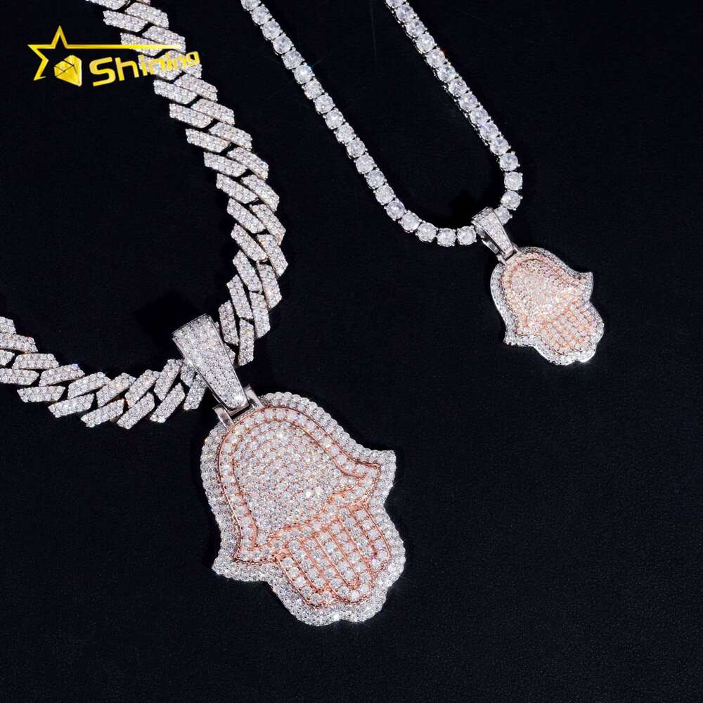 Hip Hop High Quality Two Tone Rose Gold Sier Hamsa Iced Out Moissanite Pendant