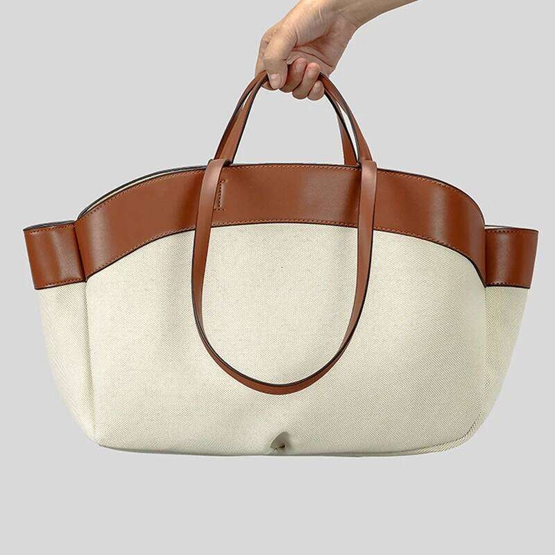 Canvas Splicing PU Tote Composite Bag For Women Designer Handbag Purse 2024 New Fashion Large Capacity Shopping Shoulder